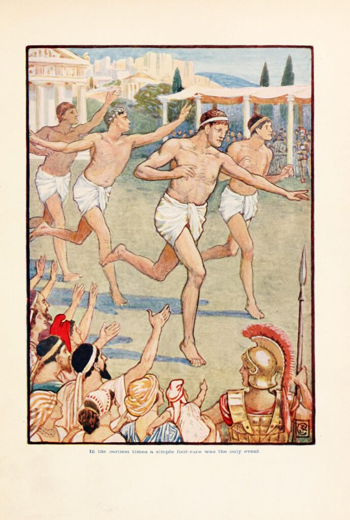 In the earlist times a simple foot race was the only event - Walter Crane Tablo
