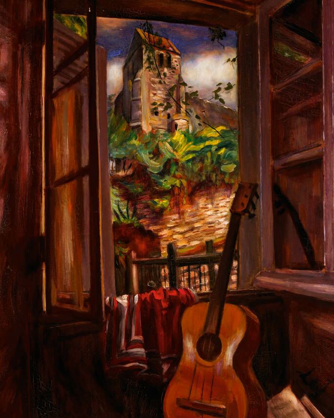 Interior With A Guitar - Henri Le Fauconnier Tablo