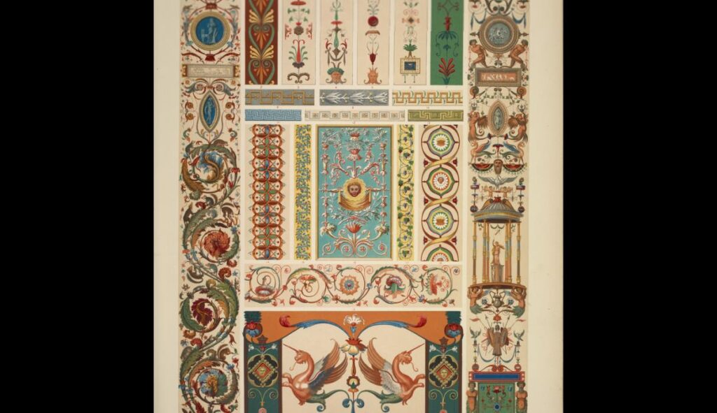 Italian Ornament no. 1. Pilasters and ornaments from the loggie of the Vatican, reduced from the ful - Owen Jones Tablo