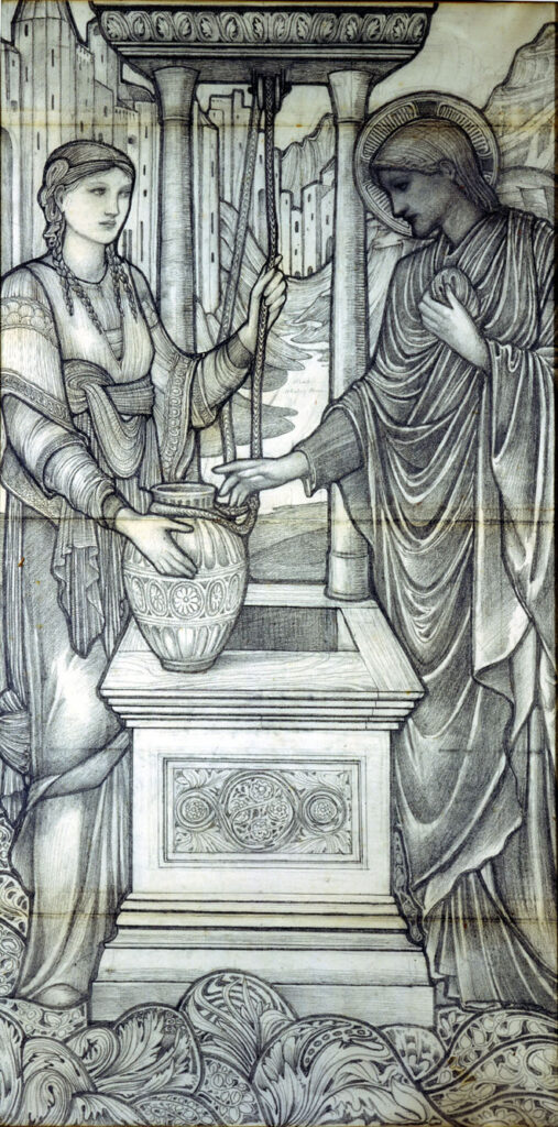 Jesus and Woman at the Well - Edward Burne-Jones Tablo