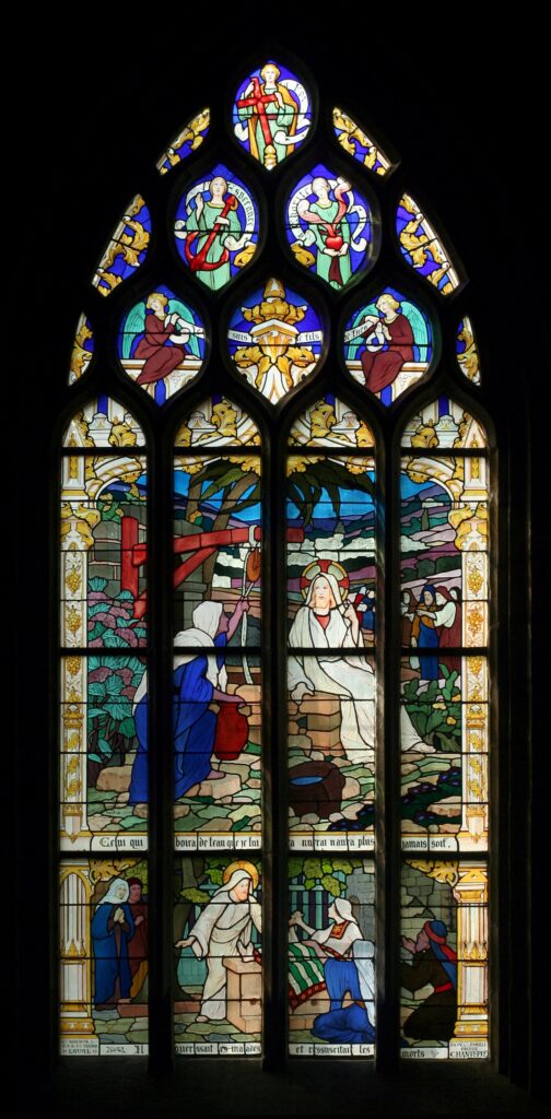 Jesus and the Samaritan woman. Eglise Saint Sulpice de Fougères (1919) – Ludovic Alleaume Tablo