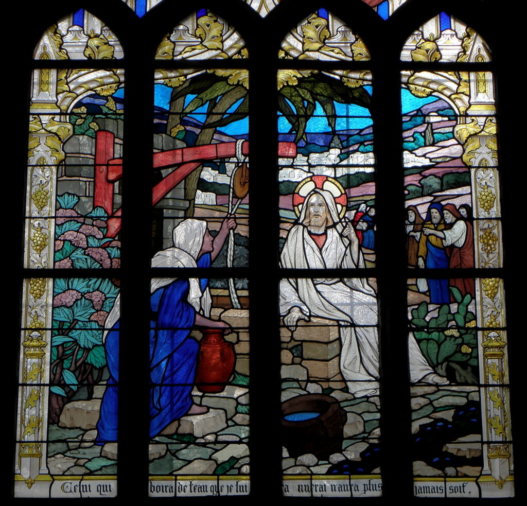 Jesus and the Samaritan woman. Eglise Saint Sulpice de Fougères (2ème Registre Jésus Et La Samaritai (1919) - Ludovic Alleaume Tablo