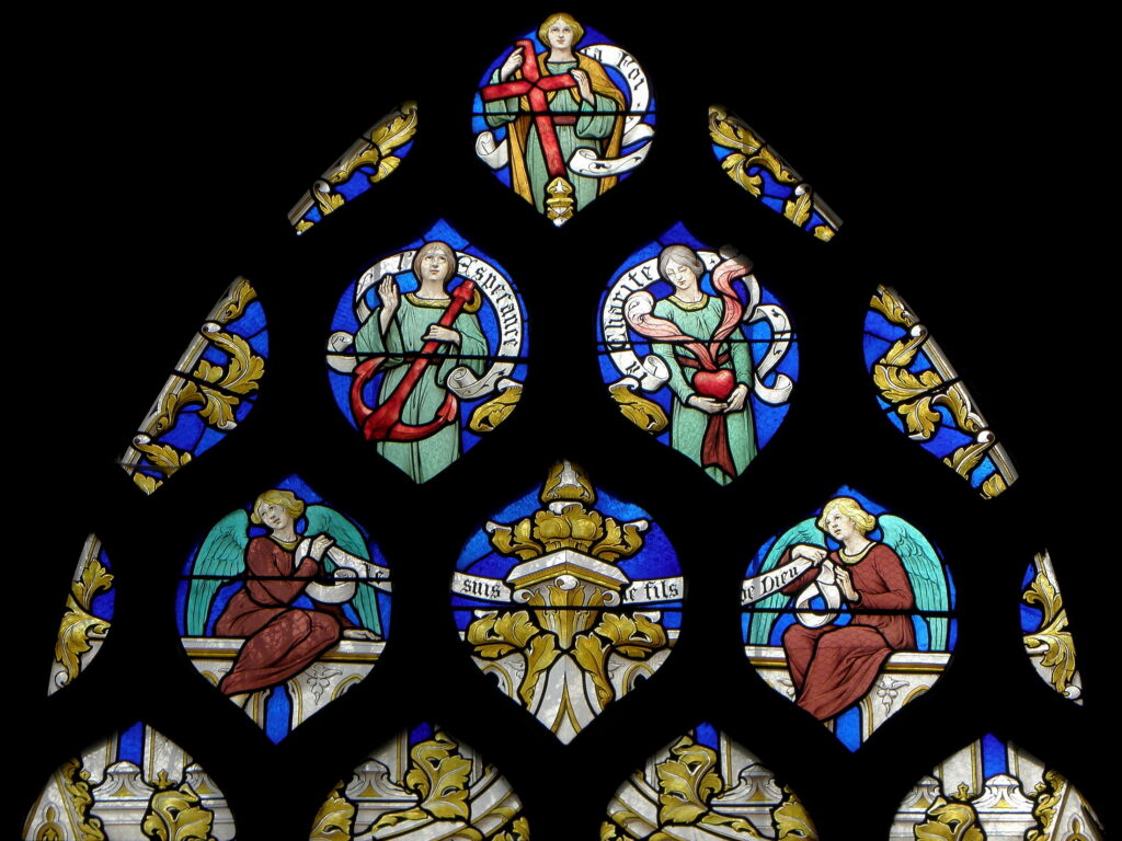 Jesus and the Samaritan woman. Eglise Saint Sulpice de Fougères (Tympan. Anges Et Vertus Théologales (1919) - Ludovic Alleaume Tablo