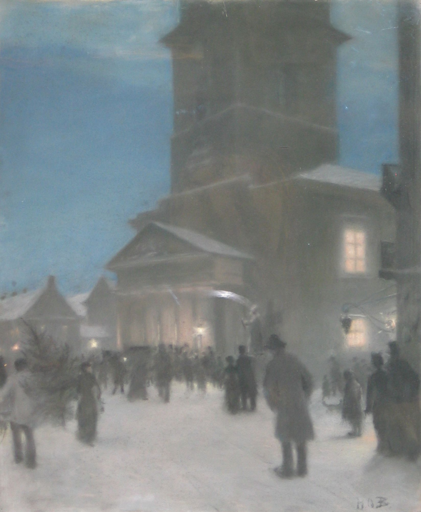 Juleaften Uden for Frue Kirke - Hans Andersen Brendekilde Tablo