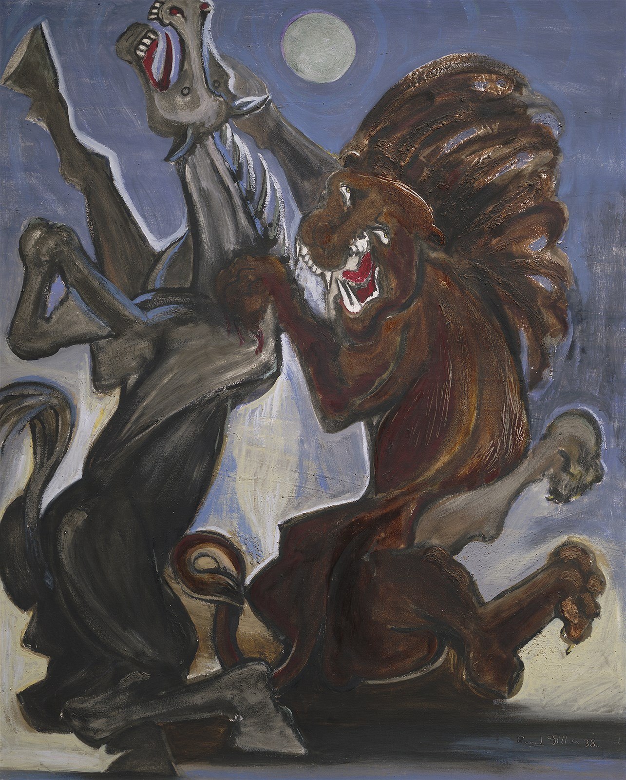 Kůň Drásaný Lvem (1938) - Emil Filla Tablo