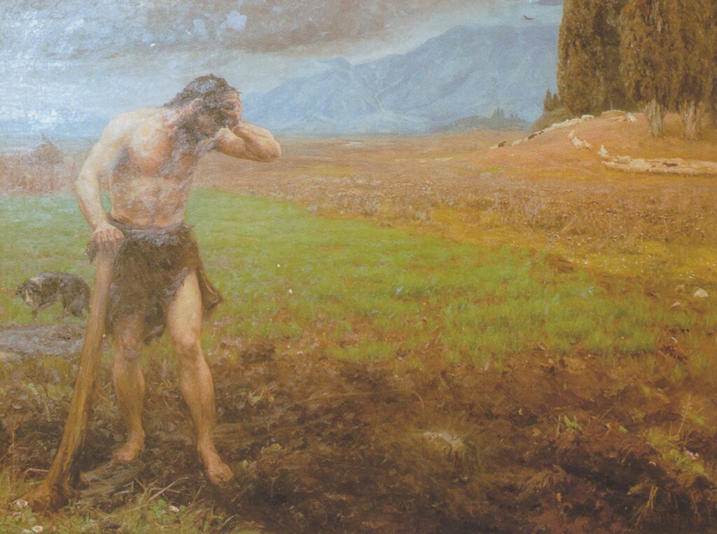Kain Ved Sit Arbejde I Marken Efter at Have Ihjelslået Sin Broder Abel (1896) - Hans Andersen Brendekilde Tablo