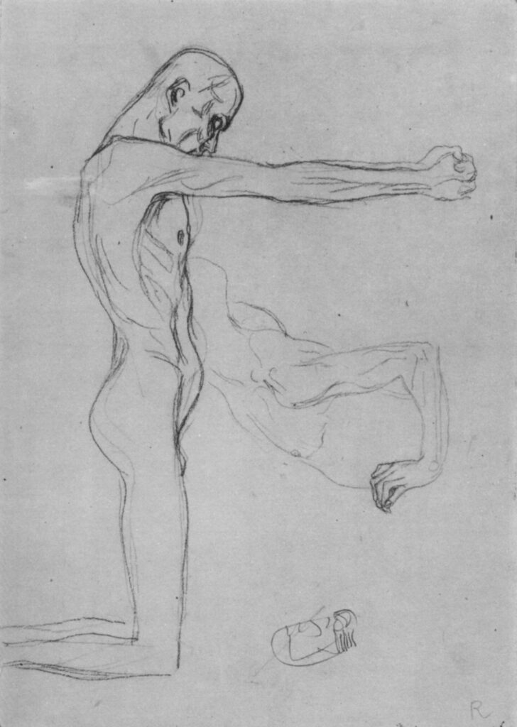Kneeling Male Nude With Sprawled Out Arms, Male Torso (1902) - Gustav Klimt Tablo