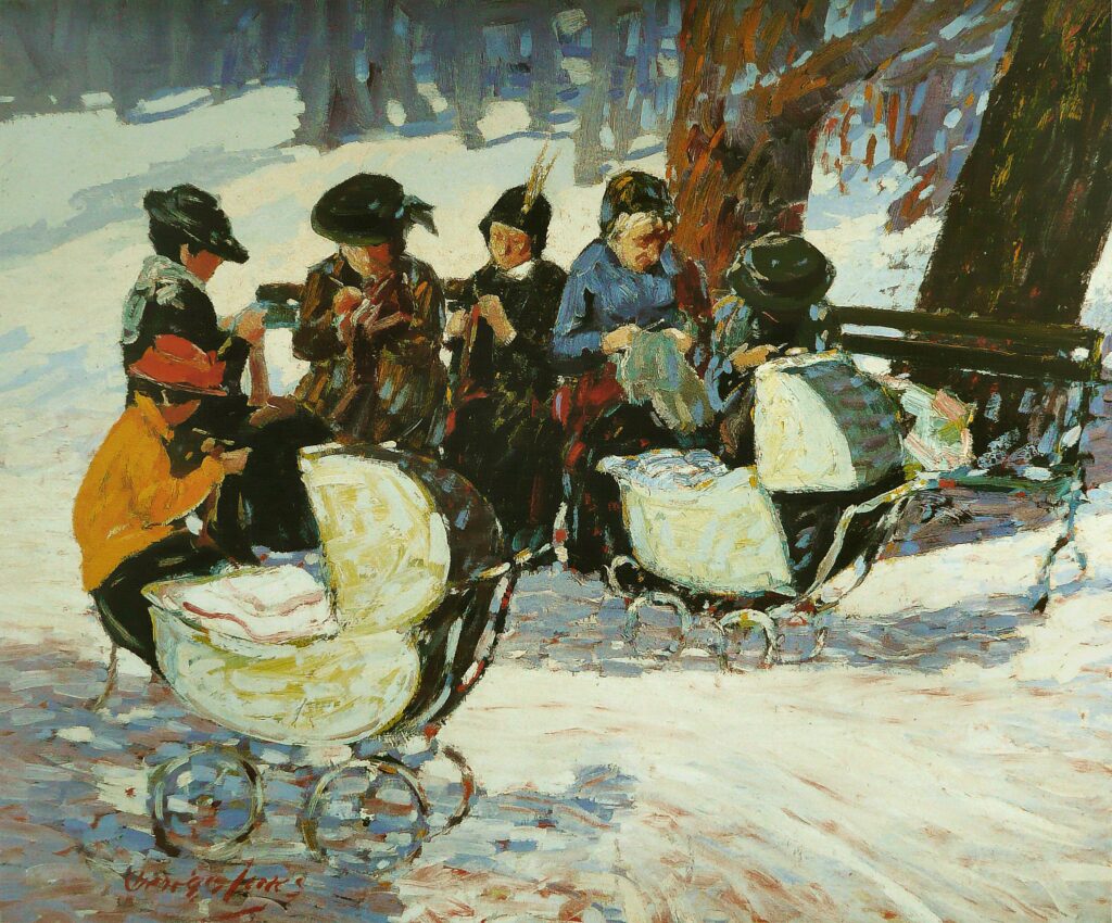 Knitting for the Soldiers, High Bridge Park (1918) - George Luks Tablo
