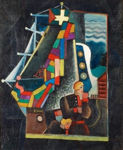 Komposition med fartyg och figurer - Gösta Adrian-Nilsson Tablo