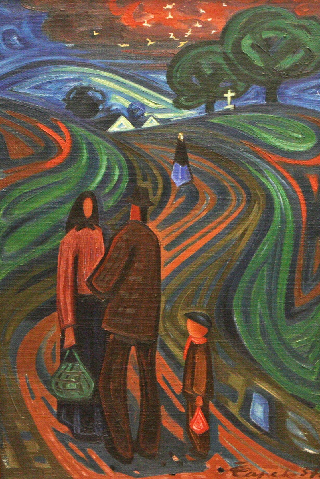 Krajina s křížkem a holuby (1937) - Josef Čapek Tablo