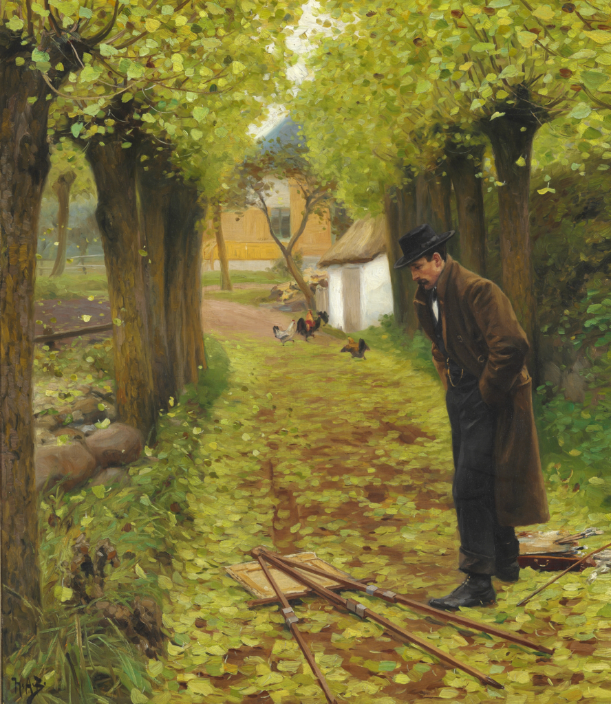 L. A. Ring by His Fallen Easel (1883) - Hans Andersen Brendekilde Tablo
