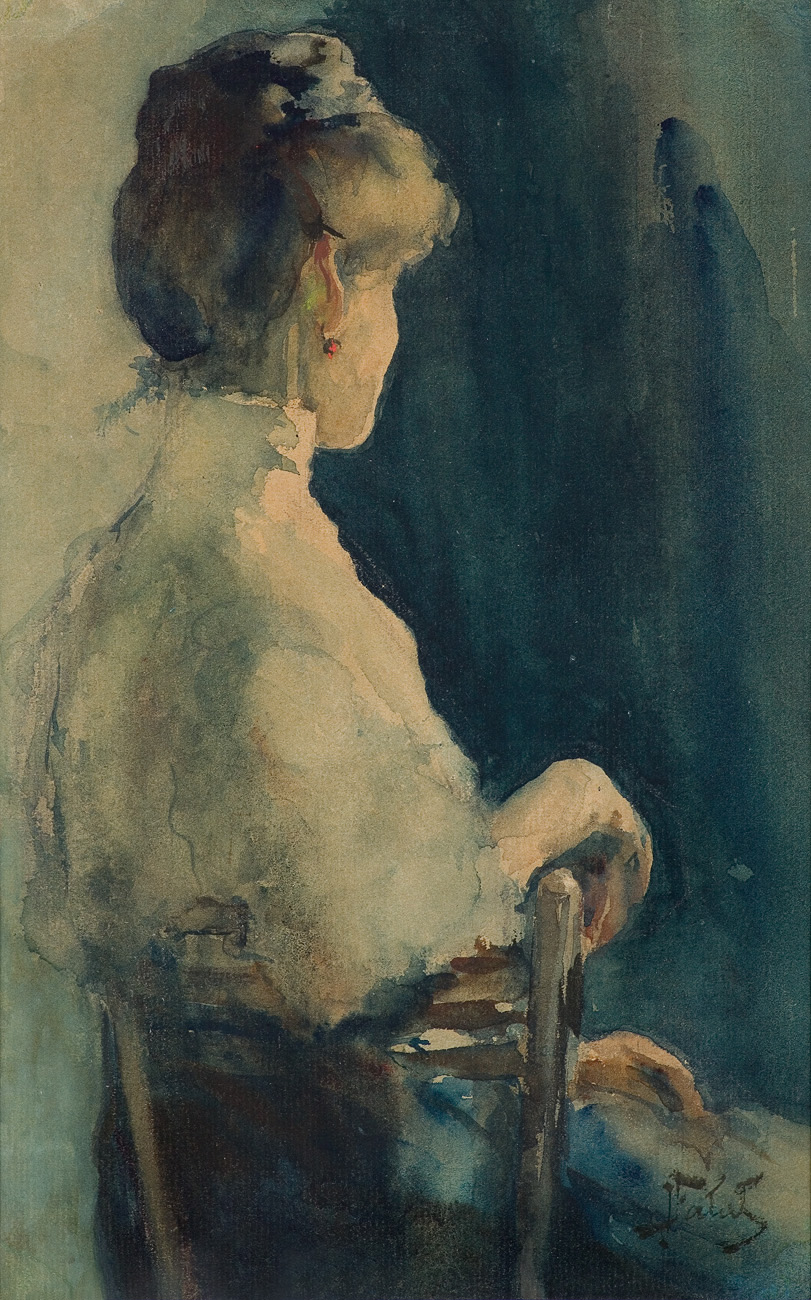 Lady With Red Earring (1900) - Julian Fałat Tablo
