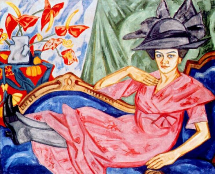Lady in pink (Artist's sister Anna Rozanova) (1911) - Olga Rozanova Tablo