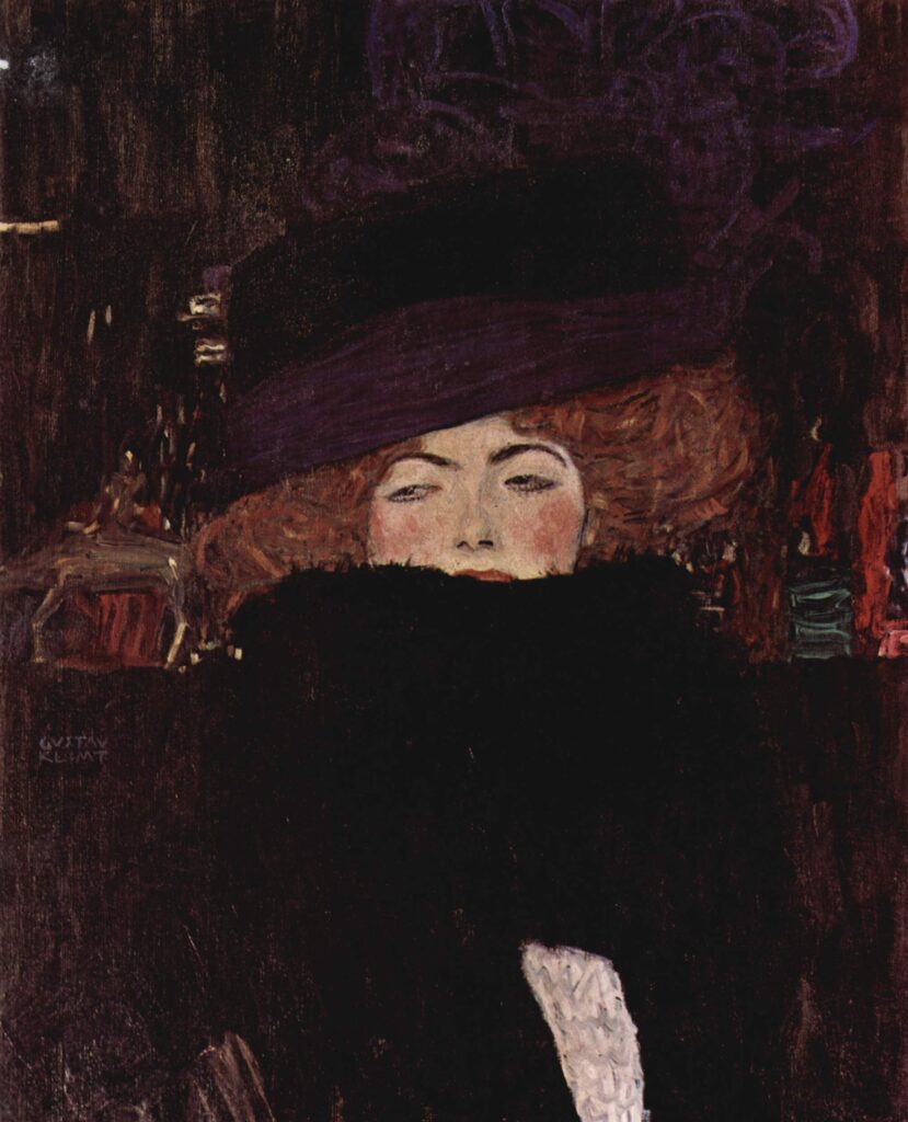 Lady with Hat and Featherboa (1909) - Gustav Klimt Tablo