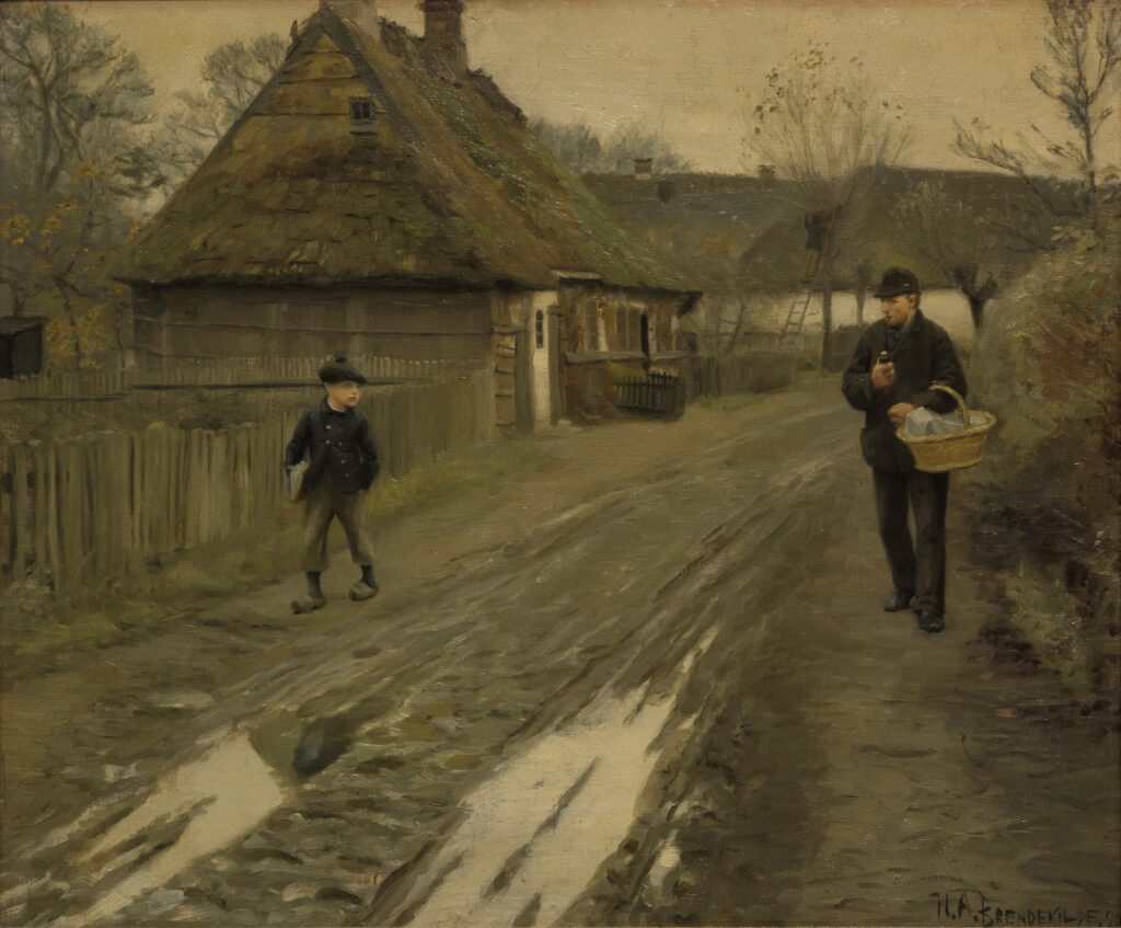 Landsbygade I Grå Vinterstemning (1890) - Hans Andersen Brendekilde Tablo