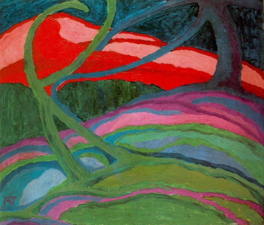 Landscape in Dark Colours (Trees) (1918) – János Mattis-Teutsch Tablo