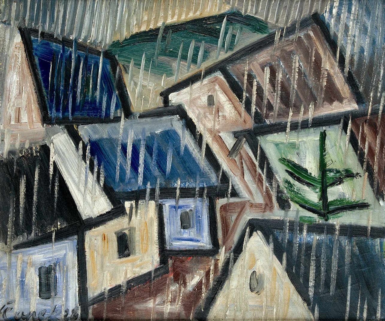 Landscape in the Rain (1928) - Josef Čapek Tablo