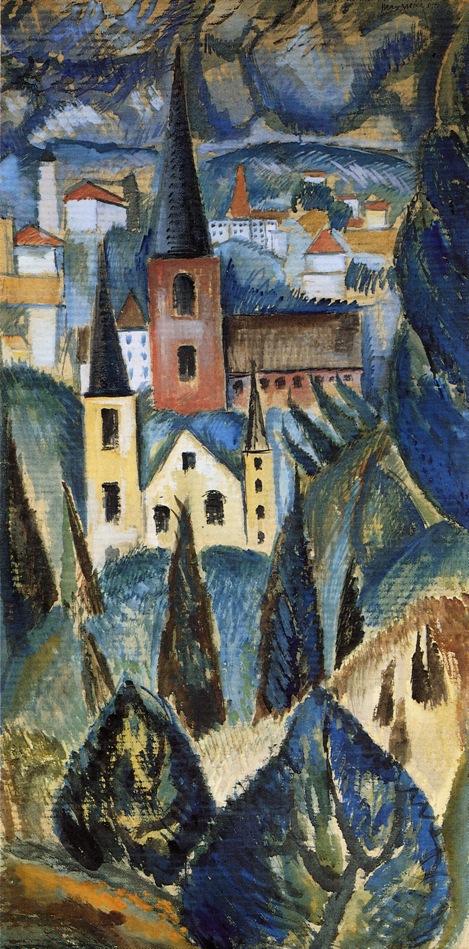 Landscape with Church Spires and Trees (1911) - Max Weber Tablo