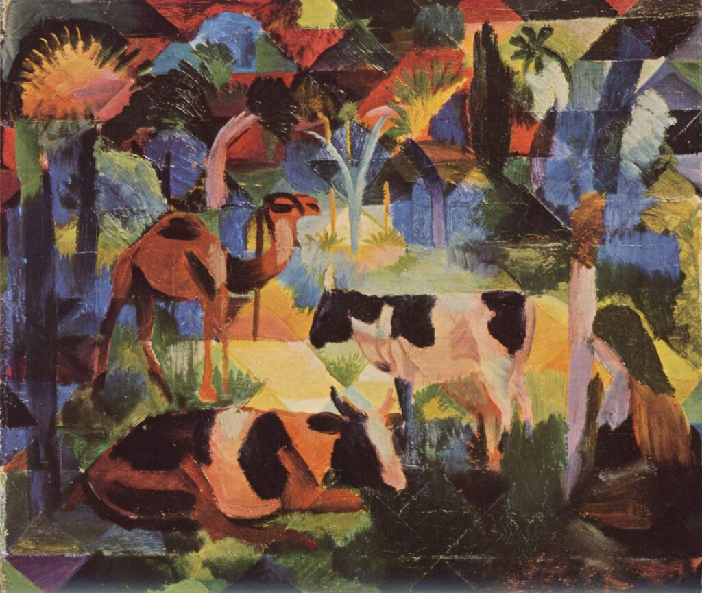 Landscape with Cows and a Camel (1914) - August Macke Tablo