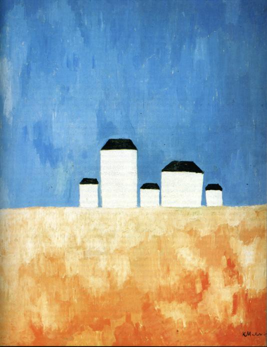 Landscape with Five Houses (1932) - Kazimir Malevich Tablo