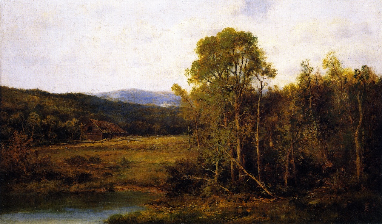 Landscape with Pond and Cabin - Alexander Helwig Wyant Tablo