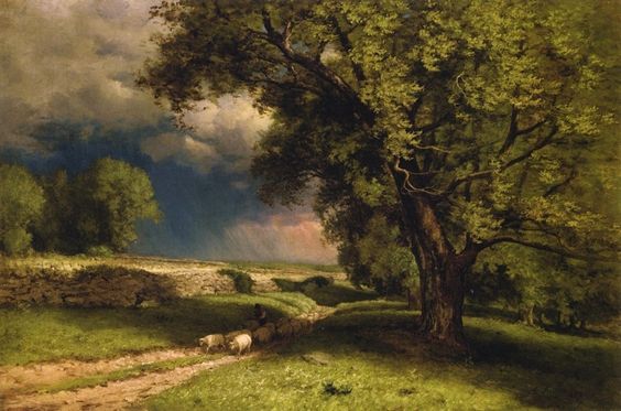 Landscape with Sheep - George Inness Tablo