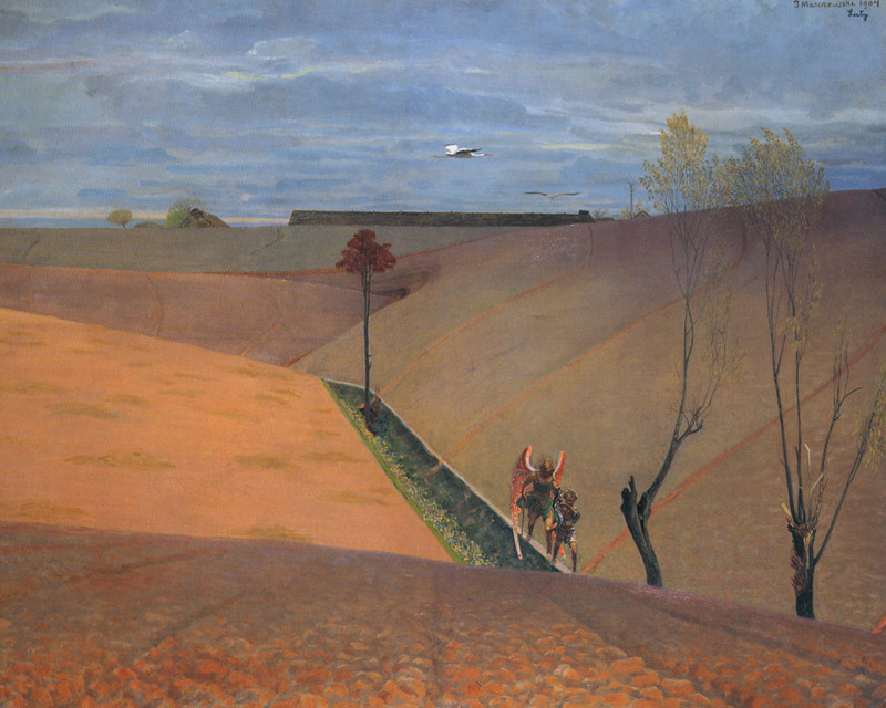Landscape with Tobias and the Angel - Jacek Malczewski Tablo