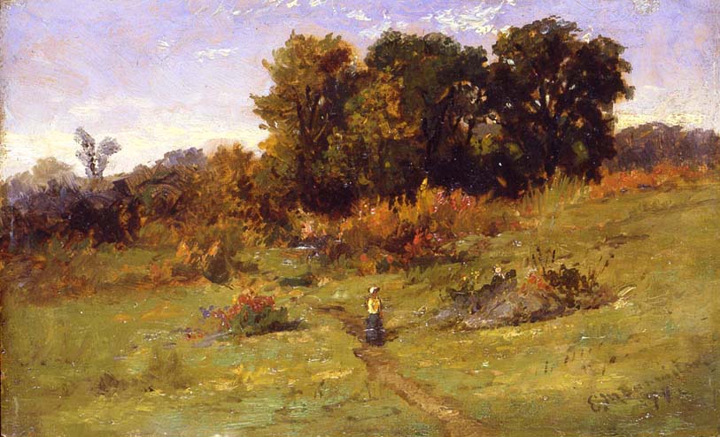 Landscape with Woman Walking on Path (1879) - Edward Mitchell Bannister Tablo