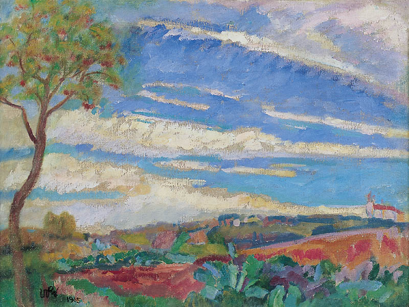 Landscape with a Red Tree - Wojciech Weiss Tablo