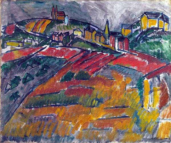 Landscape with red and yellow (1908) - Raoul Dufy Tablo