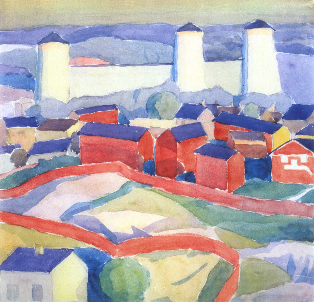 Landscape with red houses (1911) - Oleksandr Bogomazov Tablo