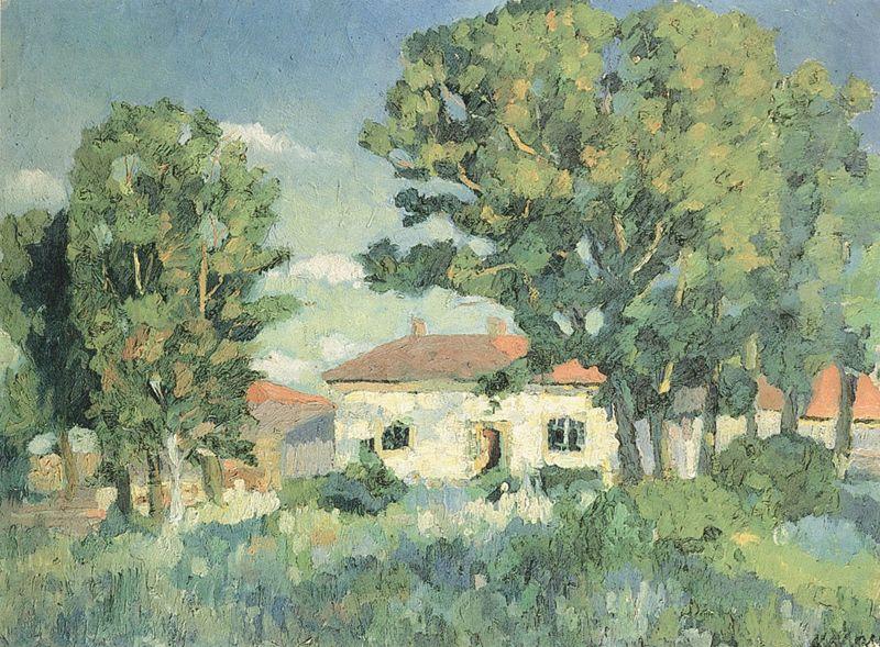 Landscape with white houses - Kazimir Malevich Tablo
