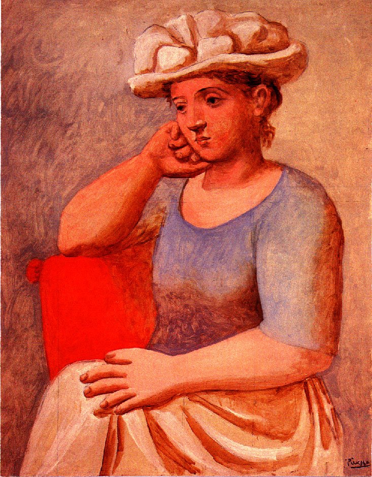 Leaning woman with bonnet (1921) - Pablo Picasso Tablo
