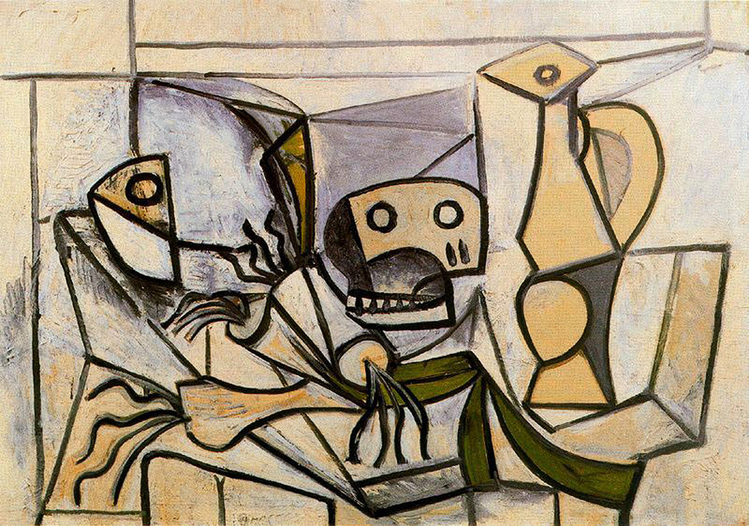 Leeks, fish head, skull and pitcher (1945) - Pablo Picasso Tablo