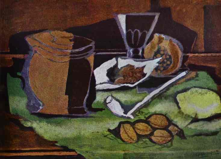 Lemon, walnuts and pot with tobacco (1929) - Georges Braque Tablo