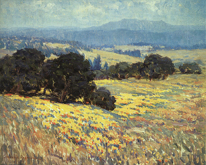 Len, california Oaks and Poppies - Granville Redmond Tablo