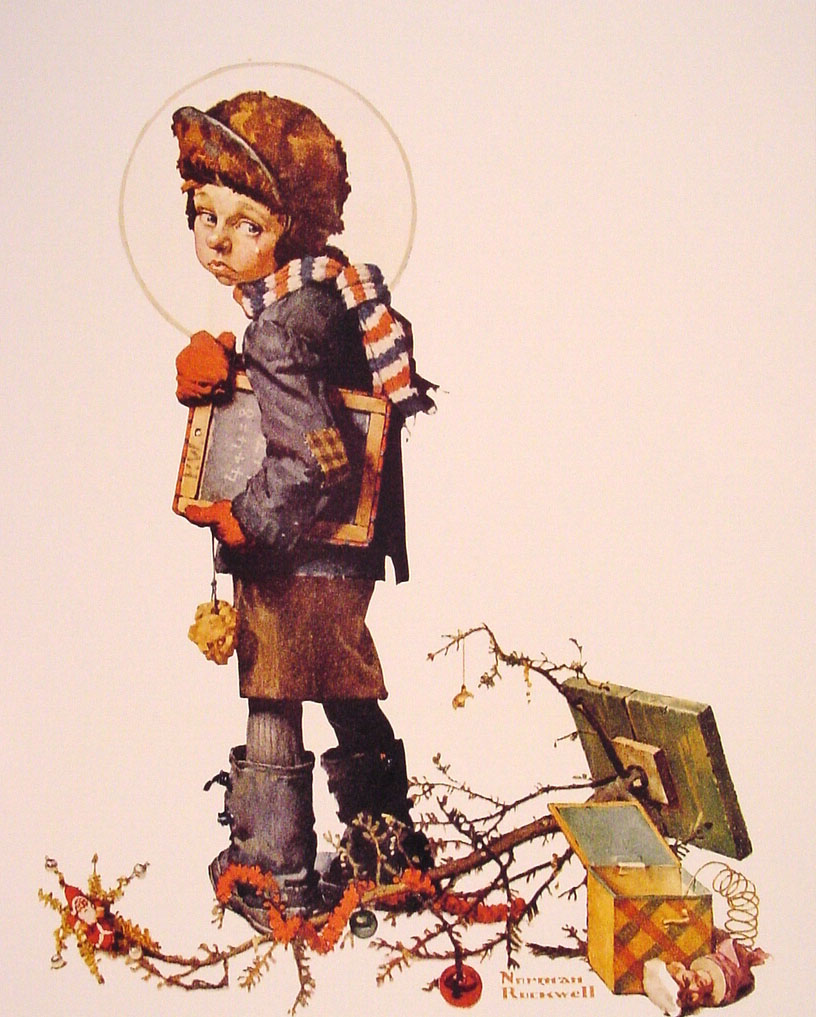 Little Boy holding Chalk Board (1927) - Norman Rockwell Tablo