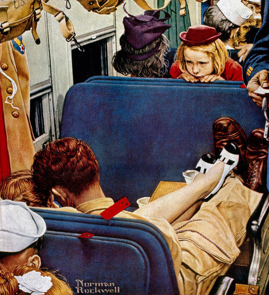 Little Girl Observing Lovers on a Train (1944) - Norman Rockwell Tablo