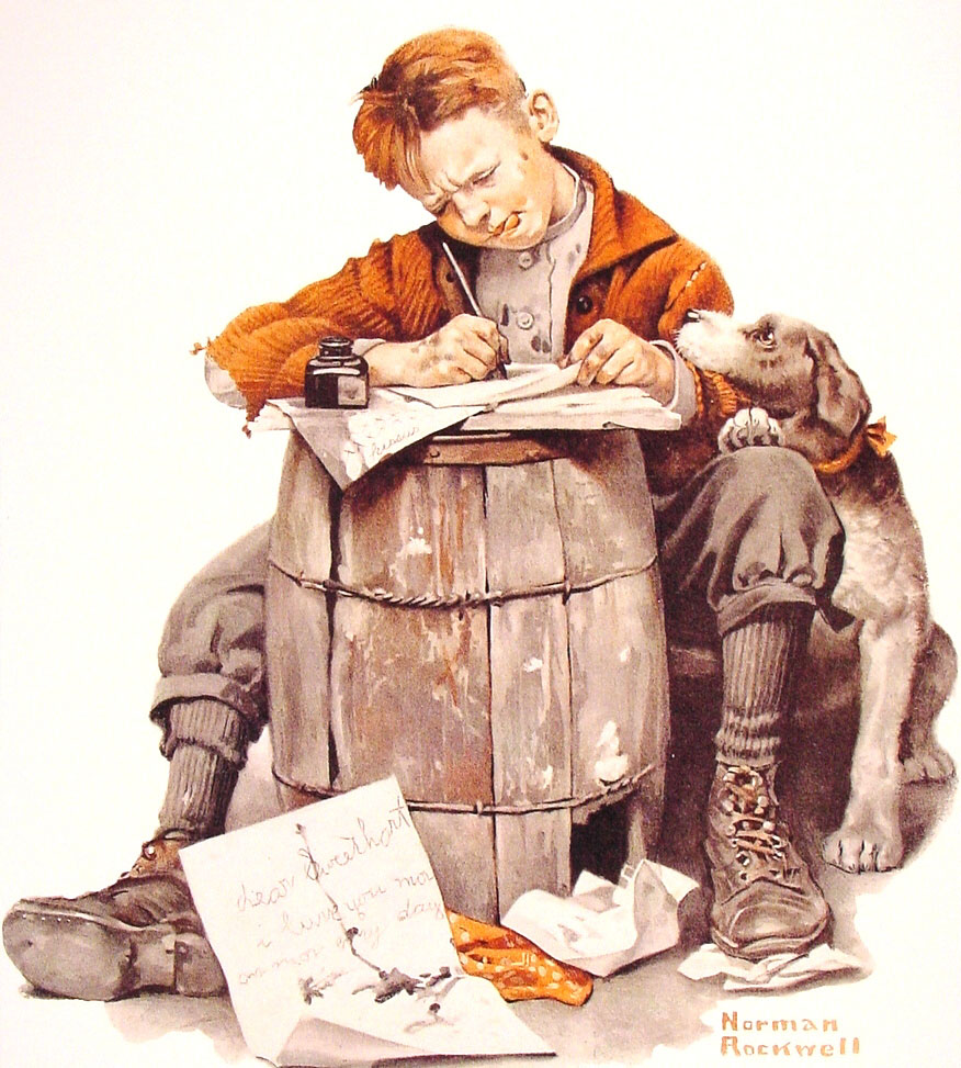 Little boy writing a letter (1920) - Norman Rockwell Tablo