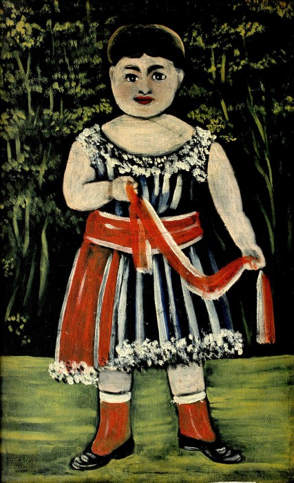 Little girl with a red bow – Niko Pirosmani Tablo