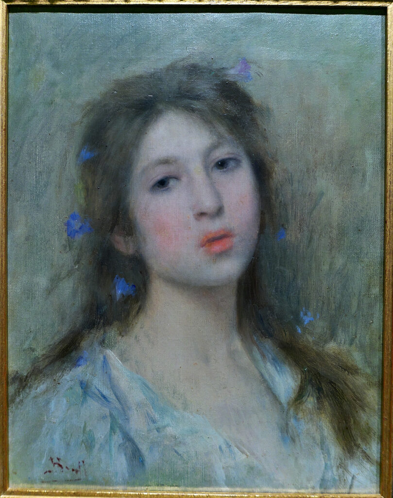 Little girl with blue flowers (1890) - Joan Brull Tablo