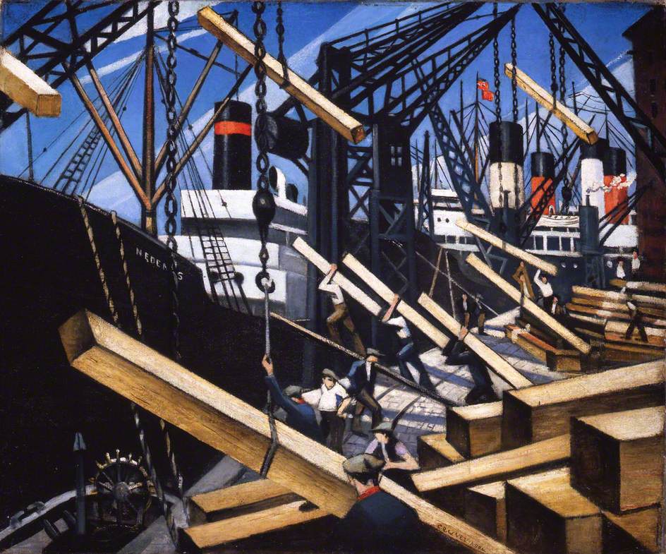 Loading Timber at Southampton Docks (1917) - C. R. W. Nevinson Tablo