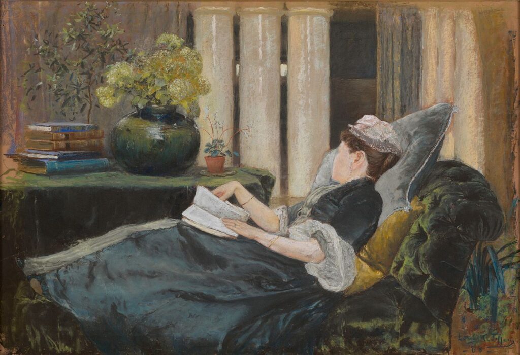 Louise Tiffany, Reading (1888) - Louis Comfort Tiffany Tablo