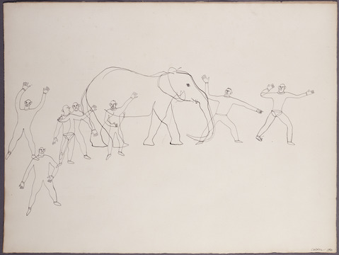 MEN PERSUADING ELEPHANT (1931) – Alexander Calder Tablo