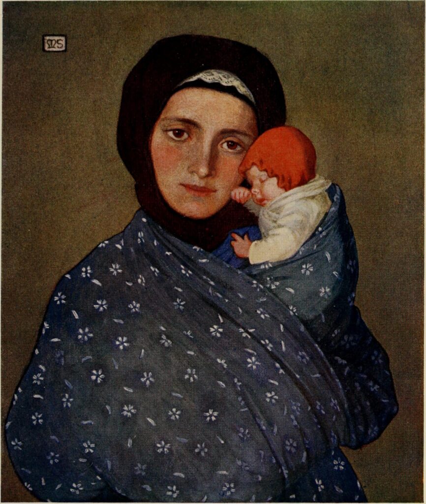 MOTHER AND CHILD AT MENGUSZFALVA (1909) – Marianne Stokes Tablo