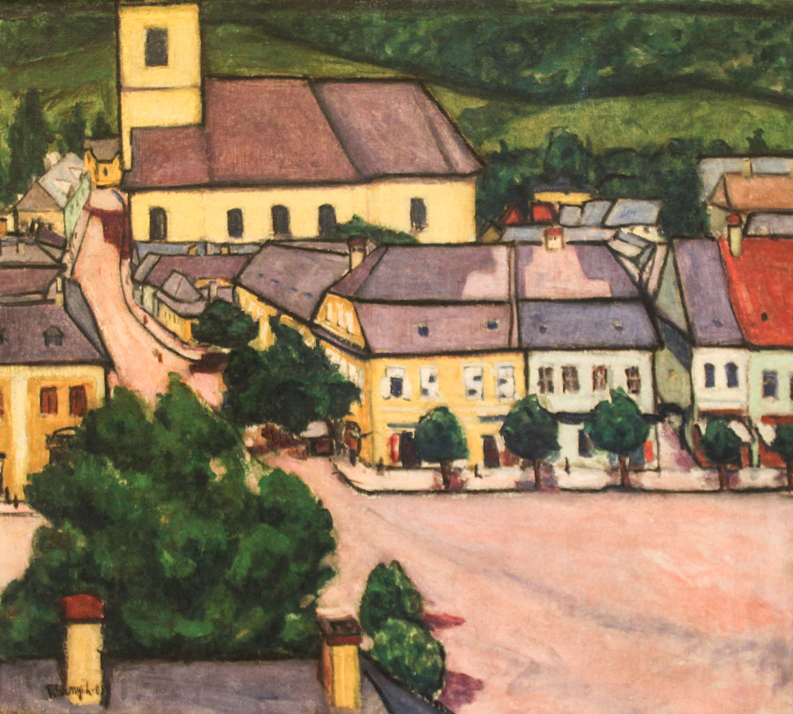 Main Square in Nagybánya (1908) - Lajos Tihanyi Tablo