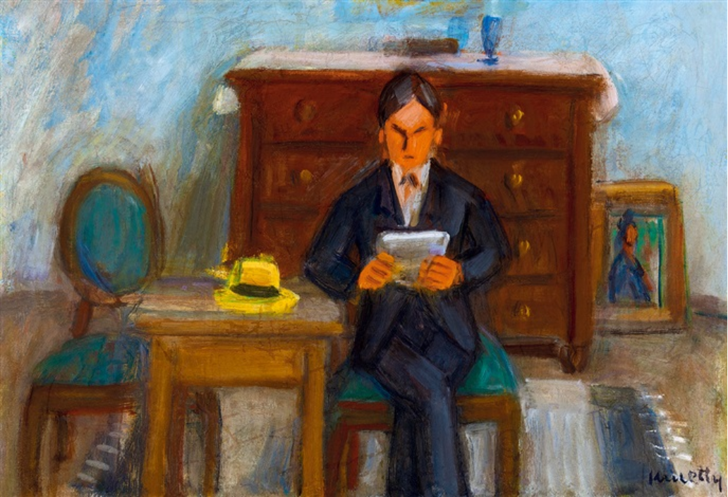 Man Reading in the Studio (Self Portrait) (1930) - Kmetty János Tablo