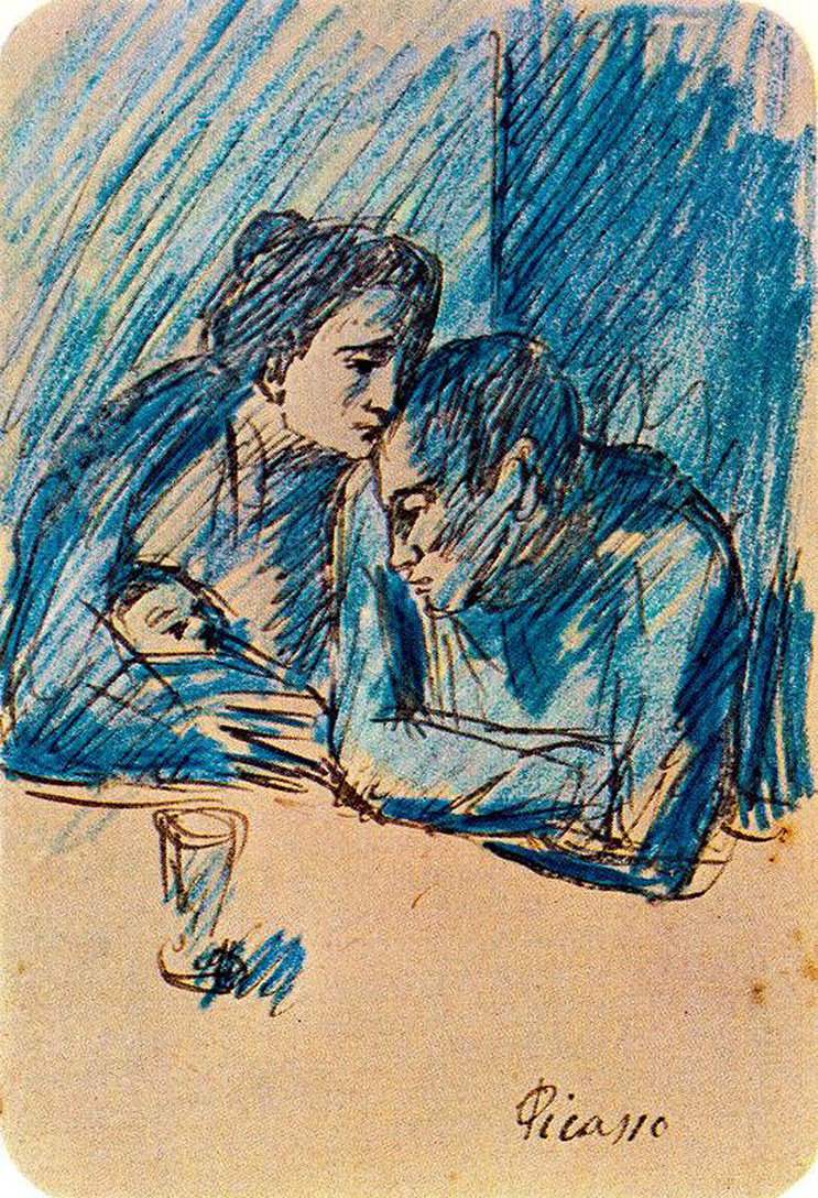 Man and woman with child in café (1903) - Pablo Picasso Tablo