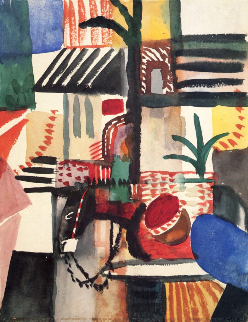 Man with donkey (1914) - August Macke Tablo