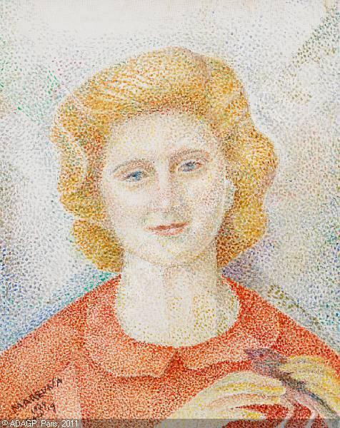 Maria holding a bird - Marevna (Marie Vorobieff) Tablo